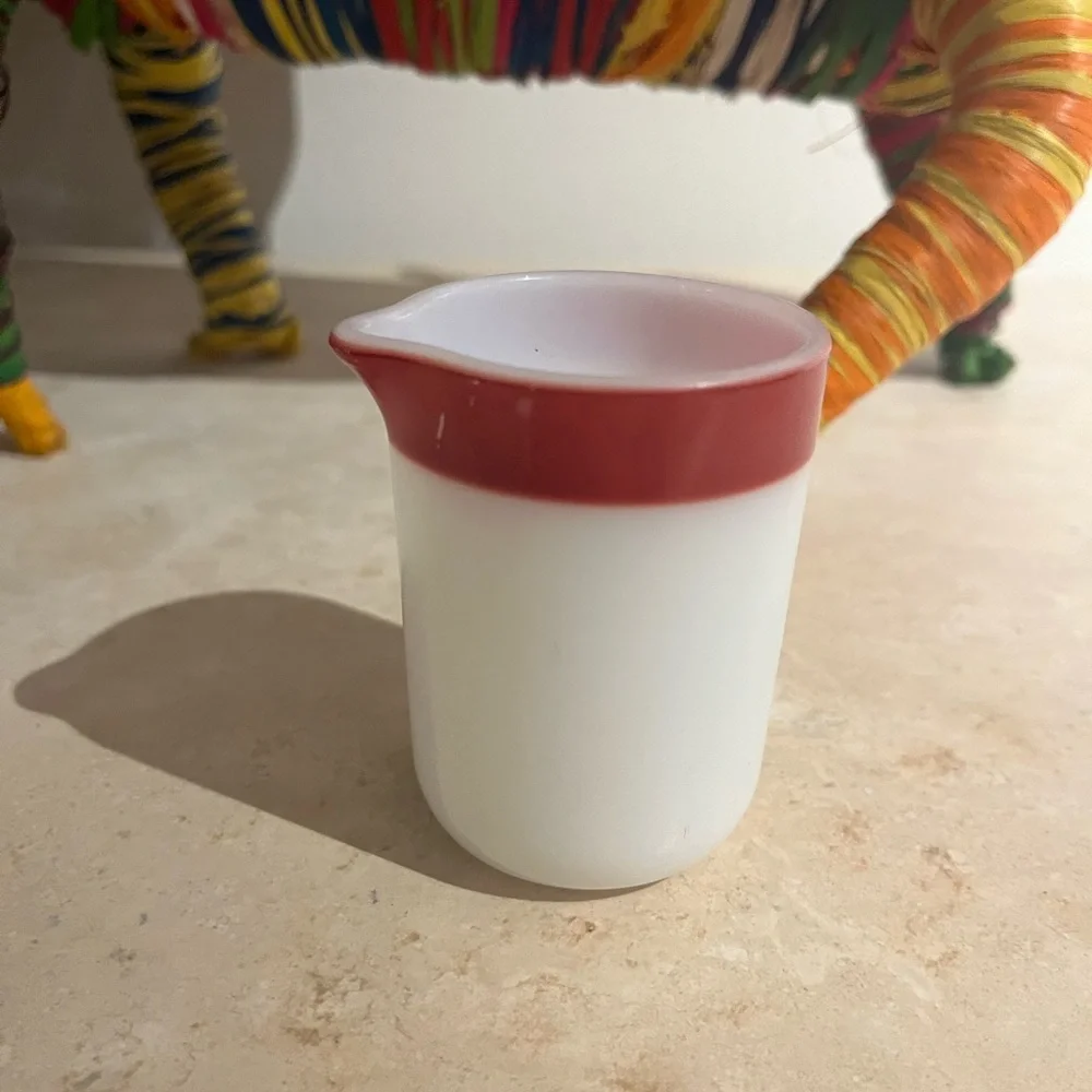 Pyrex Corning 3 Oz Restaurant Creamer Burgundy Red Stripe Glassblower Vintage
